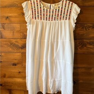 White Summer Ladies Dress with Multicolor Stripes
